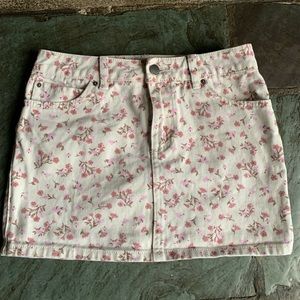 Billabong White Floral Denim Skirt with Pink Flowers